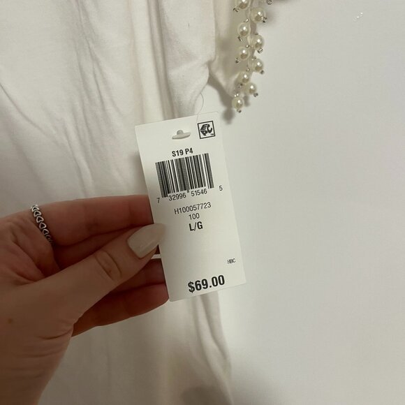 NWT INC International Concepts White Top with Pearl Sleeve - Picture 5 of 6